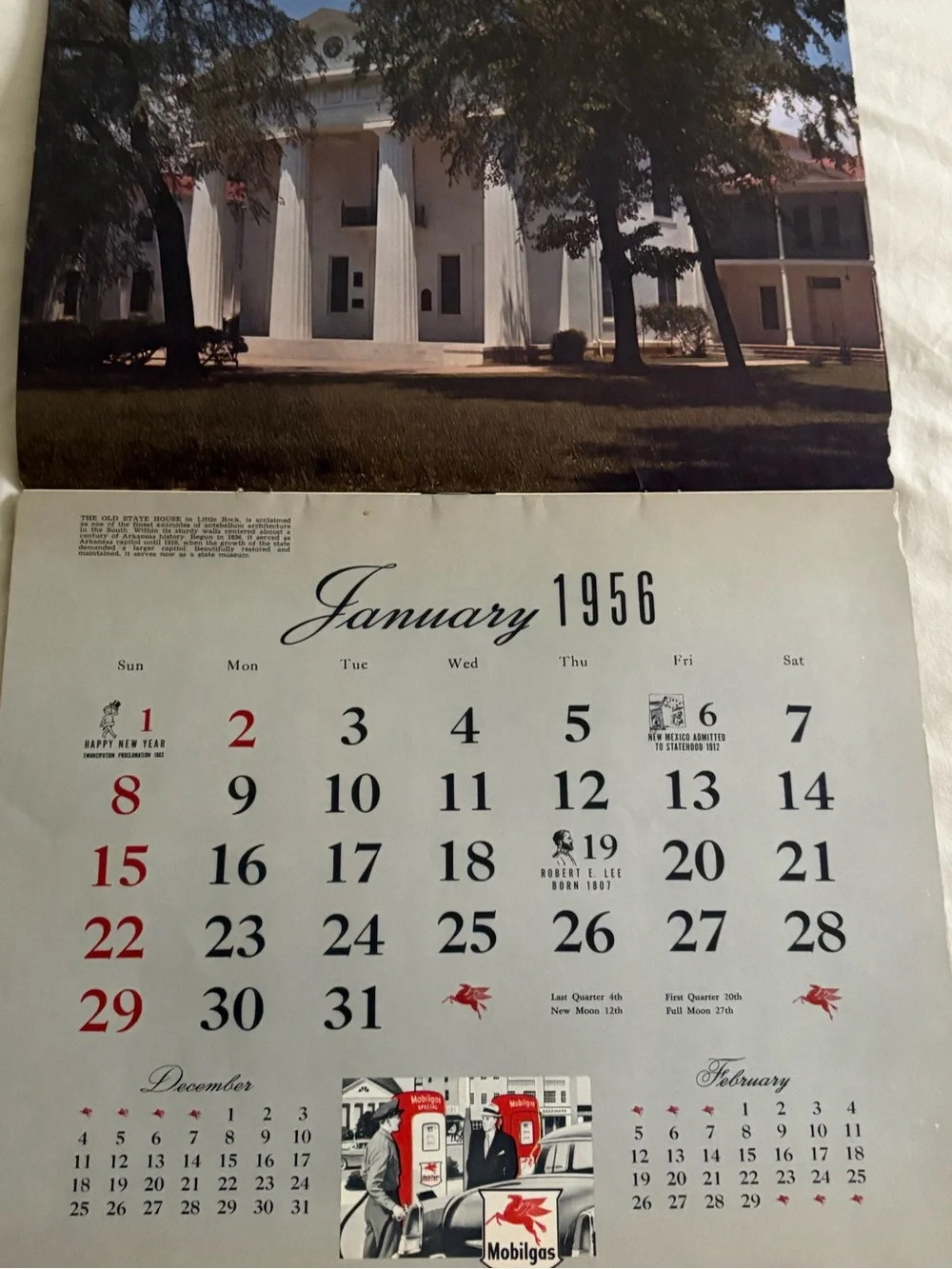 Vintage 1956 Mobilgas Wall Calendar - Complete 12 Months